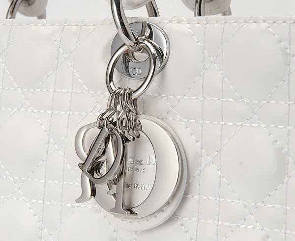 replica jumbo lady dior patent leather bag 6322 white with silver